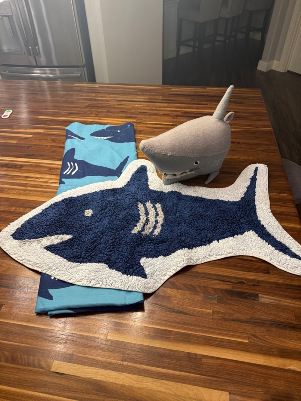 Target Blue and White Shark Bath Rug and Shower Curtain Set